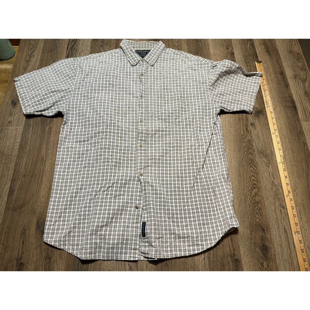 US Expedition Shirt Men's Size XL White Brown Yellow Plaid Button Up